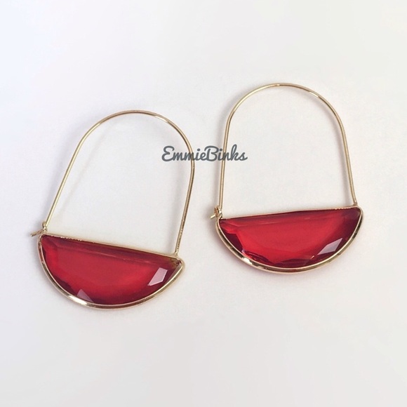 ✨3for$38 New Red Anthro Glass Crescent Hoop Earrings -Glass Dangle Earring Hoops - Picture 10 of 16